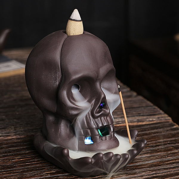 LED Handmade Ceramic Skull Incense Holder