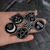 Black Ouija Moon dagger heart crystal ball spells witches coffin Enamel lapel pin