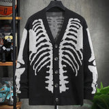 skull printed long sleeve cardigan sweater
