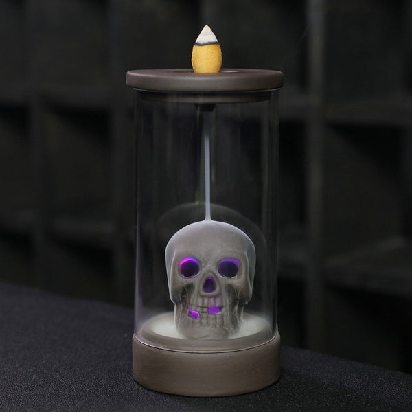 Ceramic Windproof Waterfall Backflow Led Skull Incense Burner