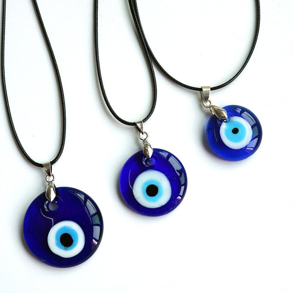 Antique 25MM 30MM 35MM Deep Sea Blue Evil Eye Pendant Necklace (FREE SHIPPING)