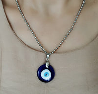 Antique 25MM 30MM 35MM Deep Sea Blue Evil Eye Pendant Necklace (FREE SHIPPING)