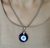 Antique 25MM 30MM 35MM Deep Sea Blue Evil Eye Pendant Necklace (FREE SHIPPING)