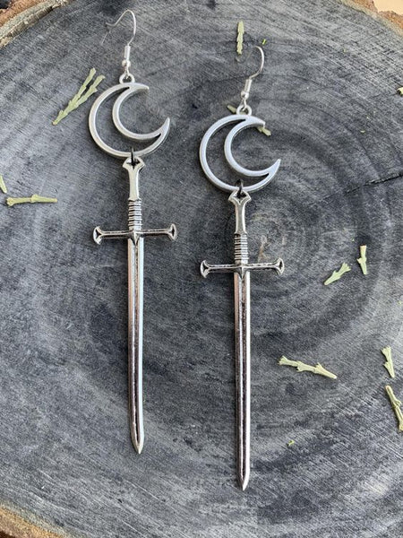 Crescent Moon & Sword Earrings(FREE SHIPPING)