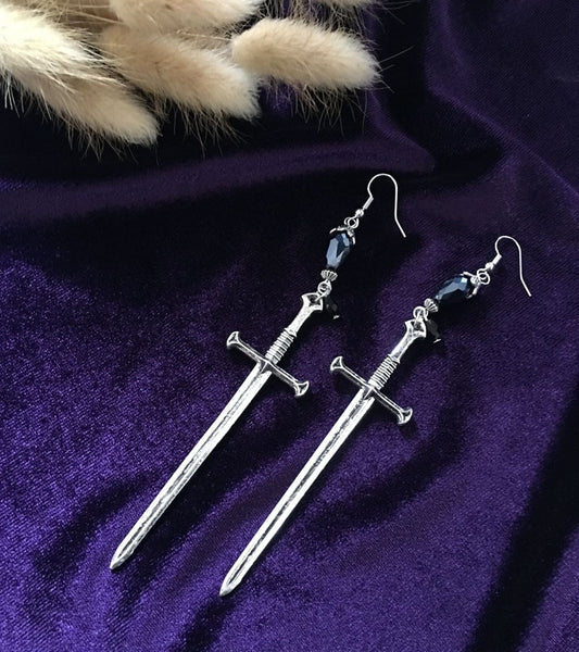 Black Crystal Sword Earrings(FREE SHIPPING)